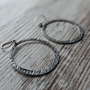 Large 2" Hammered Silpada Sterling Silver Hoop Dangles Southwestern Style  W1552